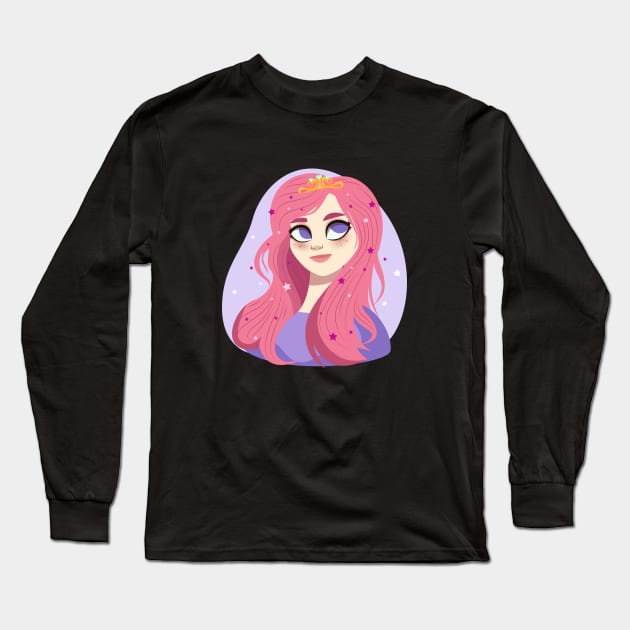 Cute Girl Cartoon Princess Design Long Sleeve T-Shirt by BrightLightArts